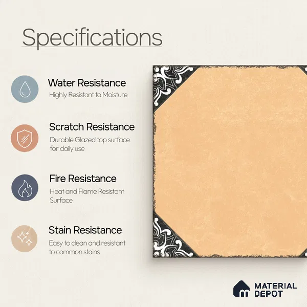 Moroccan Wall & Floor Athangudi Tile TL 10472 D Menta Yellow 1 ft x 1 ft Vitrified Glue Granula Matte Finish - 9.5 mm | Suitable for Bathroom, Kitchen, Balcony | 2 mm Spacer is Mandatory | Please Expect a Slight Variation of Pattern