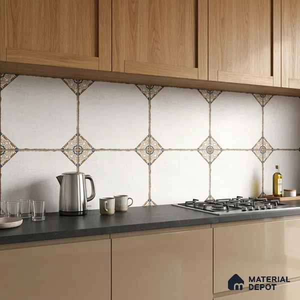 Moroccan Wall & Floor Athangudi Tile TL 10472 Menta Beige 1 ft x 1 ft Vitrified Glue Granula Matte Finish - 9.5 mm | Suitable for Bathroom, Kitchen, Balcony | 2 mm Spacer is Mandatory | Please Expect a Slight Variation of Pattern