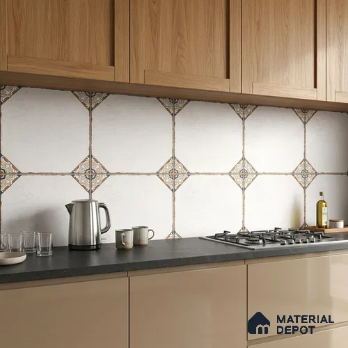 Moroccan Wall & Floor Athangudi Tile TL 10472 Menta Beige 1 ft x 1 ft Vitrified Glue Granula Matte Finish - 9.5 mm | Suitable for Bathroom, Kitchen, Balcony | 2 mm Spacer is Mandatory | Please Expect a Slight Variation of Pattern