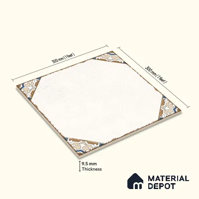 Moroccan Wall & Floor Athangudi Tile TL 10472 Menta Beige 1 ft x 1 ft Vitrified Glue Granula Matte Finish - 9.5 mm | Suitable for Bathroom, Kitchen, Balcony | 2 mm Spacer is Mandatory | Please Expect a Slight Variation of Pattern