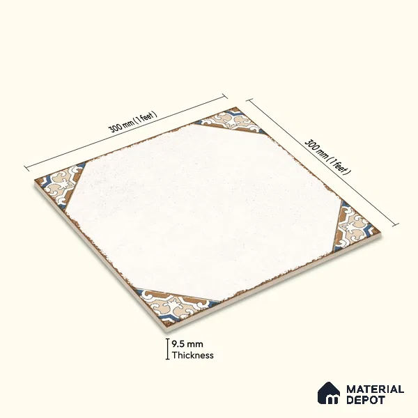 Moroccan Wall & Floor Athangudi Tile TL 10472 Menta Beige 1 ft x 1 ft Vitrified Glue Granula Matte Finish - 9.5 mm | Suitable for Bathroom, Kitchen, Balcony | 2 mm Spacer is Mandatory | Please Expect a Slight Variation of Pattern