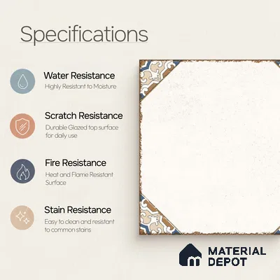 Moroccan Wall & Floor Athangudi Tile TL 10472 Menta Beige 1 ft x 1 ft Vitrified Glue Granula Matte Finish - 9.5 mm | Suitable for Bathroom, Kitchen, Balcony | 2 mm Spacer is Mandatory | Please Expect a Slight Variation of Pattern