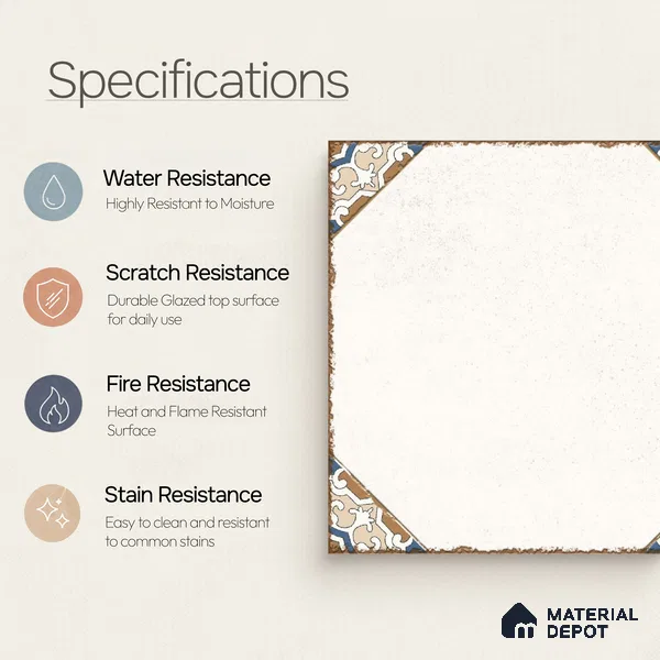 Moroccan Wall & Floor Athangudi Tile TL 10472 Menta Beige 1 ft x 1 ft Vitrified Glue Granula Matte Finish - 9.5 mm | Suitable for Bathroom, Kitchen, Balcony | 2 mm Spacer is Mandatory | Please Expect a Slight Variation of Pattern