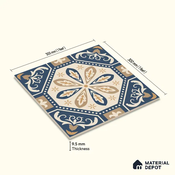 Moroccan Wall & Floor Tile TL 10473 Prismaа 1 ft x 1 ft Vitrified Glue Granula Matte Finish - 9.5 mm | Suitable for Bathroom, Kitchen, Balcony | 2 mm Spacer is Mandatory | Please Expect a Slight Variation of Pattern