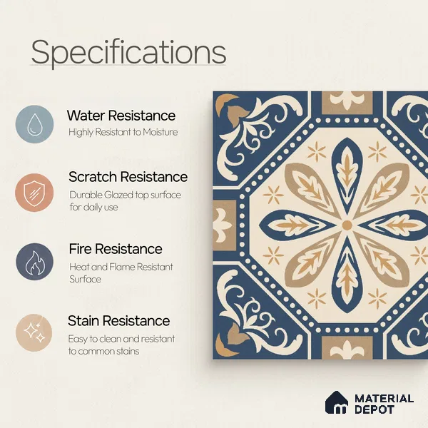 Moroccan Wall & Floor Tile TL 10473 Prismaа 1 ft x 1 ft Vitrified Glue Granula Matte Finish - 9.5 mm | Suitable for Bathroom, Kitchen, Balcony | 2 mm Spacer is Mandatory | Please Expect a Slight Variation of Pattern