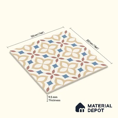 Moroccan Wall & Floor Tile TL 10474 Tribeса 1 ft x 1 ft Vitrified Glue Granula Matte Finish - 9.5 mm | Suitable for Bathroom, Kitchen, Balcony | 2 mm Spacer is Mandatory | Please Expect a Slight Variation of Pattern