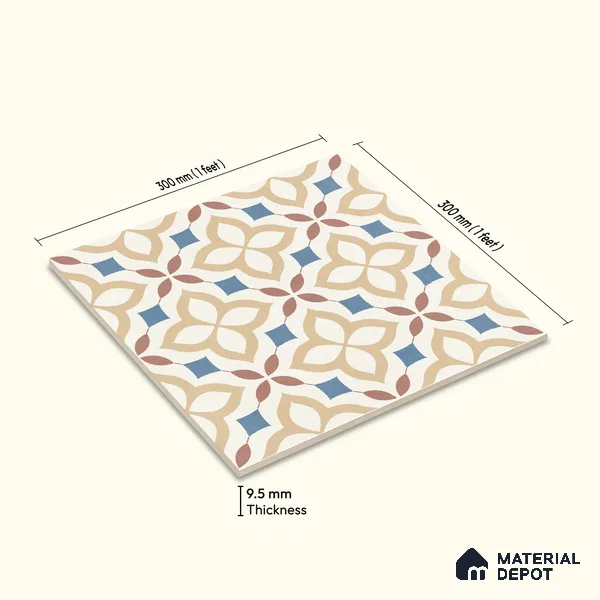 Moroccan Wall & Floor Tile TL 10474 Tribeса 1 ft x 1 ft Vitrified Glue Granula Matte Finish - 9.5 mm | Suitable for Bathroom, Kitchen, Balcony | 2 mm Spacer is Mandatory | Please Expect a Slight Variation of Pattern