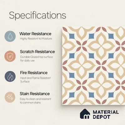 Moroccan Wall & Floor Tile TL 10474 Tribeса 1 ft x 1 ft Vitrified Glue Granula Matte Finish - 9.5 mm | Suitable for Bathroom, Kitchen, Balcony | 2 mm Spacer is Mandatory | Please Expect a Slight Variation of Pattern