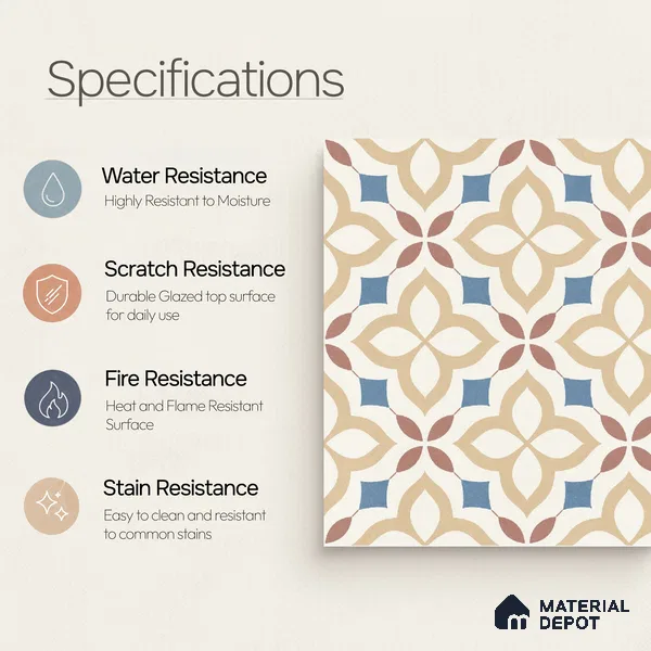 Moroccan Wall & Floor Tile TL 10474 Tribeса 1 ft x 1 ft Vitrified Glue Granula Matte Finish - 9.5 mm | Suitable for Bathroom, Kitchen, Balcony | 2 mm Spacer is Mandatory | Please Expect a Slight Variation of Pattern