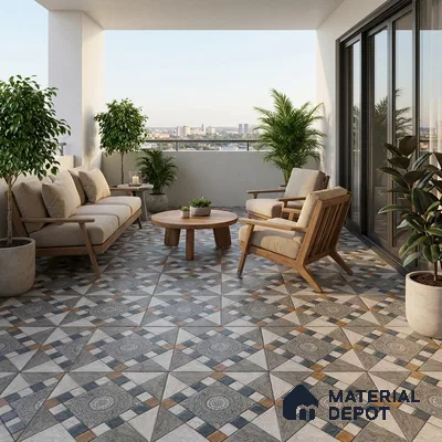 Patterned Floor Tile   TL 10491  16 inch x 16 inch Vitrified Matte Finish -12 mm | Suitable for Parking, Balcony & Terrace | Pattern Alignment May Vary | 2-3 mm Spacer is Mandatory