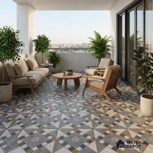 Patterned Floor Tile   TL 10491  16 inch x 16 inch Vitrified Matte Finish -12 mm | Suitable for Parking, Balcony & Terrace | Pattern Alignment May Vary | 2-3 mm Spacer is Mandatory