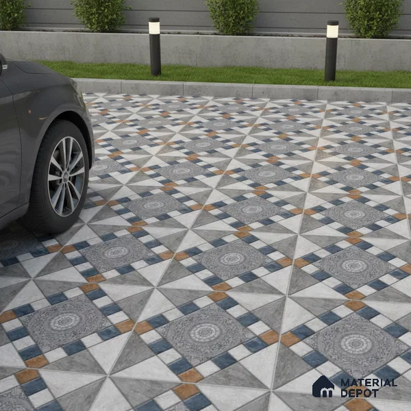 Patterned Floor Tile   TL 10491  16 inch x 16 inch Vitrified Matte Finish -12 mm | Suitable for Parking, Balcony & Terrace | Pattern Alignment May Vary | 2-3 mm Spacer is Mandatory