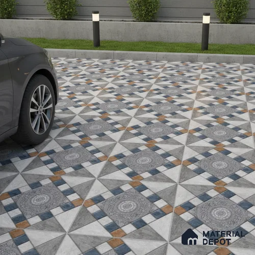 Patterned Floor Tile TL 10491 16 inch x 16 inch Vitrified Matte Finish -12 mm | Suitable for Parking, Balcony & Terrace | Pattern Alignment May Vary | 2-3 mm Spacer is Mandatory