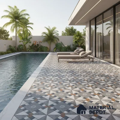 Patterned Floor Tile   TL 10491  16 inch x 16 inch Vitrified Matte Finish -12 mm | Suitable for Parking, Balcony & Terrace | Pattern Alignment May Vary | 2-3 mm Spacer is Mandatory