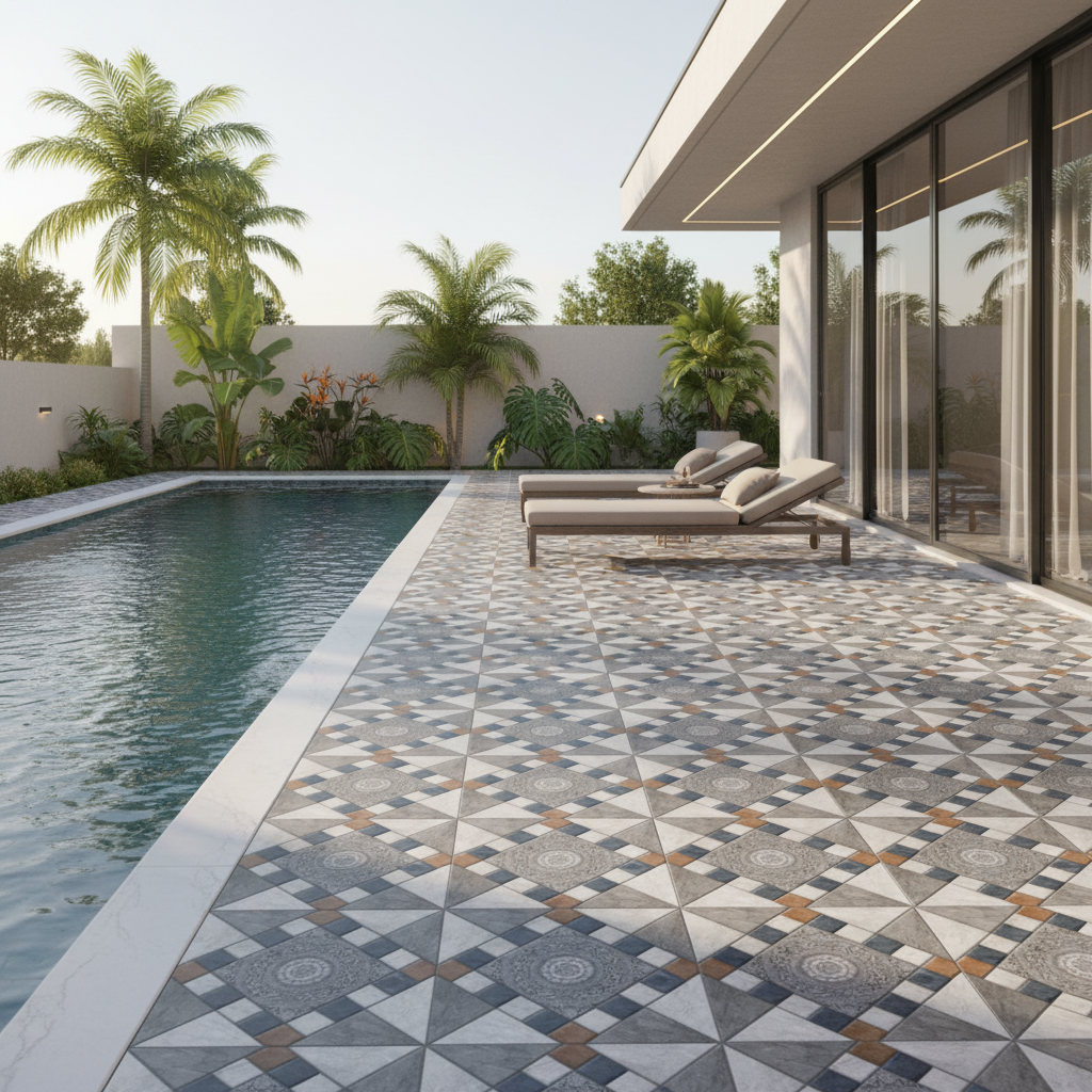 Patterned Floor Tile   TL 10491  16 inch x 16 inch Vitrified Matte Finish -12 mm | Suitable for Parking, Balcony & Terrace | Pattern Alignment May Vary | 2-3 mm Spacer is Mandatory