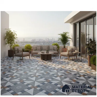 Patterned Floor Tile   TL 10491  16 inch x 16 inch Vitrified Matte Finish -12 mm | Suitable for Parking, Balcony & Terrace | Pattern Alignment May Vary | 2-3 mm Spacer is Mandatory