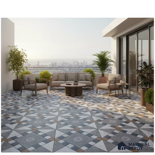 Patterned Floor Tile   TL 10491  16 inch x 16 inch Vitrified Matte Finish -12 mm | Suitable for Parking, Balcony & Terrace | Pattern Alignment May Vary | 2-3 mm Spacer is Mandatory