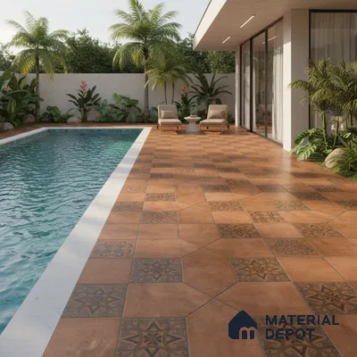 Stone Floor Tile TL 10493  16 inch x 16 inch Vitrified Matte Finish -12 mm | Suitable for Parking, Balcony & Terrace | Pattern Alignment May Vary | 2-3 mm Spacer is Mandatory