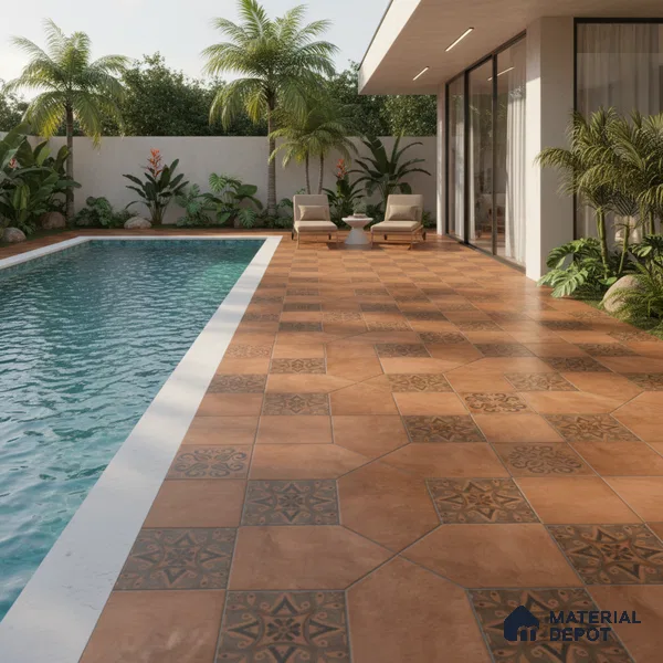 Stone Floor Tile TL 10493  16 inch x 16 inch Vitrified Matte Finish -12 mm | Suitable for Parking, Balcony & Terrace | Pattern Alignment May Vary | 2-3 mm Spacer is Mandatory