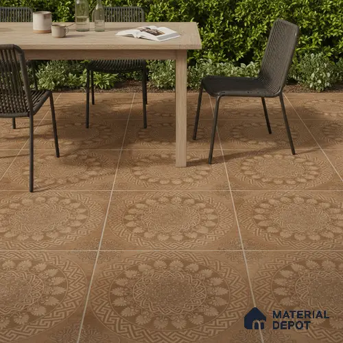Patterned Floor Tile TL 10495 16 inch x 16 inch Vitrified Matte Finish -12 mm | Suitable for Parking, Balcony & Terrace | Pattern Alignment May Vary | 2-3 mm Spacer is Mandatory