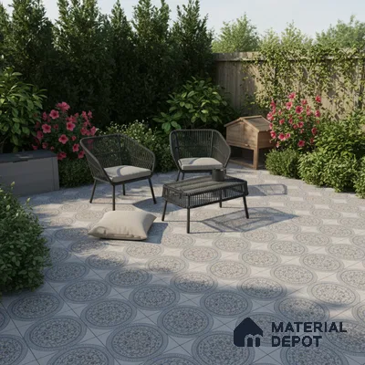 Patterned Floor Tile   TL 10499  16 inch x 16 inch Vitrified Matte Finish -12 mm | Suitable for Parking, Balcony & Terrace | Pattern Alignment May Vary | 2-3 mm Spacer is Mandatory