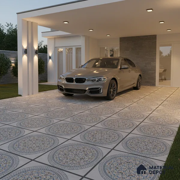 Patterned Floor Tile   TL 10499  16 inch x 16 inch Vitrified Matte Finish -12 mm | Suitable for Parking, Balcony & Terrace | Pattern Alignment May Vary | 2-3 mm Spacer is Mandatory