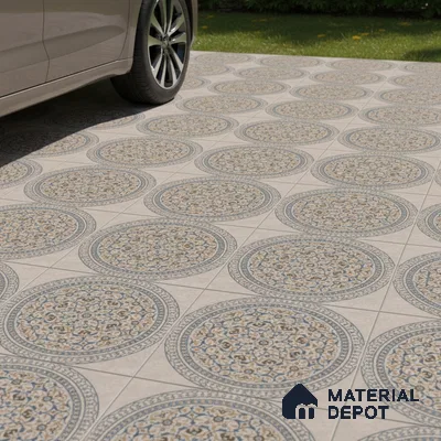 Patterned Floor Tile   TL 10499  16 inch x 16 inch Vitrified Matte Finish -12 mm | Suitable for Parking, Balcony & Terrace | Pattern Alignment May Vary | 2-3 mm Spacer is Mandatory