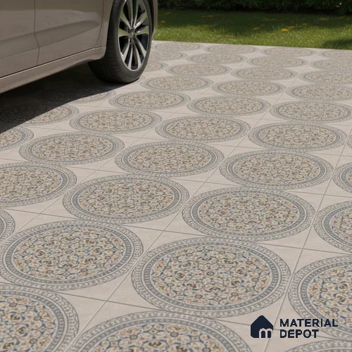 Patterned Floor Tile TL 10499 16 inch x 16 inch Vitrified Matte Finish -12 mm | Suitable for Parking, Balcony & Terrace | Pattern Alignment May Vary | 2-3 mm Spacer is Mandatory