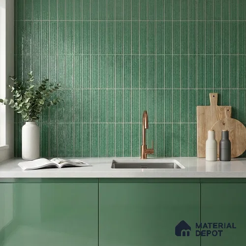 Subway Wall Tile TL 10530 C Lavaline Series Emerald Shine 1 ft x 3 in Ceramic Glossy Finish - 10 mm | 3 Random Design | Suitable for Highlighter Walls, Foyer, Bathroom, Kitchen Wall & Backsplashes