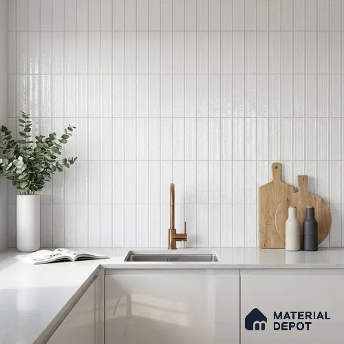 Subway Wall Tile TL 10530 H Lavaline Series  Silk Snow 1 ft x 3 in Ceramic Glossy Finish - 10 mm | 3 Random Design | Suitable for Highlighter Walls, Foyer, Bathroom, Kitchen Wall & Backsplashes