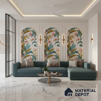 Budget Friendly Large Format Marble Floor Tile TL 10548 Alaska White Glossy Finish Vitrified Tile - 15 mm | Suitable for Living Room, Bedroom, Office | Adhesive and Spacers Must be Used During Installation