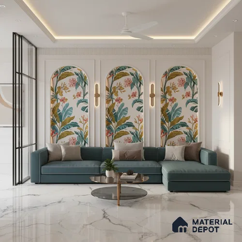 Budget Friendly Large Format Marble Floor Tile TL 10548 Alaska White Glossy Finish Vitrified Tile - 15 mm | Suitable for Living Room, Bedroom, Office | Adhesive and Spacers Must be Used During Installation