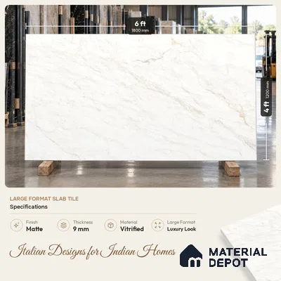 Marble Floor Tile TL 10548 B White 6 ft x 4 ft Matte Finish Vitrified Tile - 9 mm | Suitable For Living Room, Bedroom, Bathroom | Adhesive and Spacers Must be Used During Installation