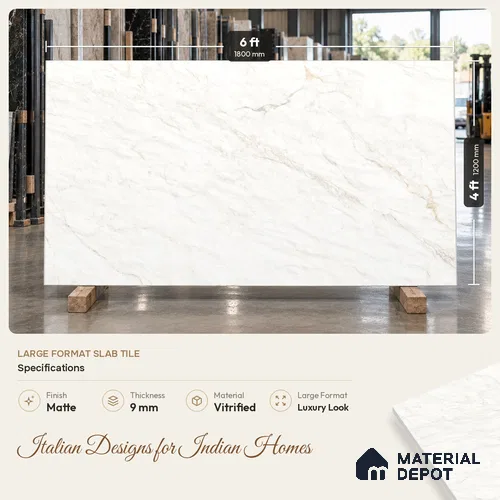 Large Format Marble Floor Tile TL 10548 B Reno Alaska White Matte Finish Vitrified Tile - 9 mm | Suitable for Living Room, Bedroom, Office | Adhesive and Spacers Must be Used During Installation