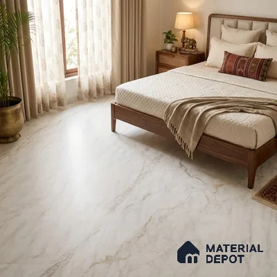 Marble Floor Tile TL 10548 B White 6 ft x 4 ft Matte Finish Vitrified Tile - 9 mm | Suitable For Living Room, Bedroom, Bathroom | Adhesive and Spacers Must be Used During Installation