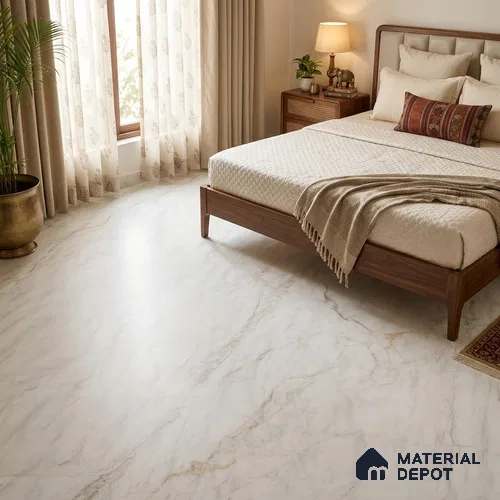 Large Format Marble Floor Tile TL 10548 B Reno Alaska White Matte Finish Vitrified Tile - 9 mm | Suitable for Living Room, Bedroom, Office | Adhesive and Spacers Must be Used During Installation