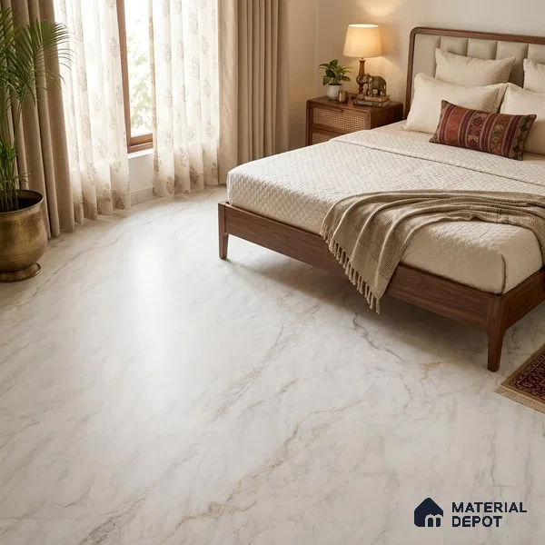 Marble Floor Tile TL 10548 B White 6 ft x 4 ft Matte Finish Vitrified Tile - 9 mm | Suitable For Living Room, Bedroom, Bathroom | Adhesive and Spacers Must be Used During Installation