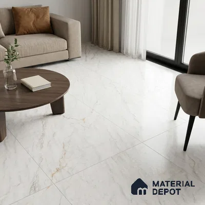 Marble Floor Tile TL 10548 B White 6 ft x 4 ft Matte Finish Vitrified Tile - 9 mm | Suitable For Living Room, Bedroom, Bathroom | Adhesive and Spacers Must be Used During Installation
