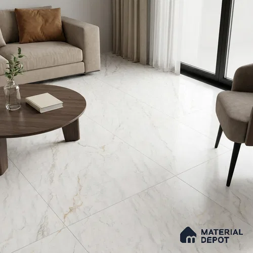 Marble Floor Tile TL 10548 B White 6 ft x 4 ft Matte Finish Vitrified Tile - 9 mm | Suitable For Living Room, Bedroom, Bathroom | Adhesive and Spacers Must be Used During Installation