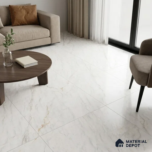 Marble Floor Tile TL 10548 B White 6 ft x 4 ft Matte Finish Vitrified Tile - 9 mm | Suitable For Living Room, Bedroom, Bathroom | Adhesive and Spacers Must be Used During Installation