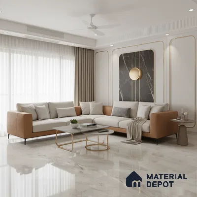 Large Format Marble Floor Tile TL 10549 Milano Grey Glossy Finish Vitrified Tile - 15 mm | Suitable for Living Room, Bedroom, Office | Adhesive and Spacers Must be Used During Installation