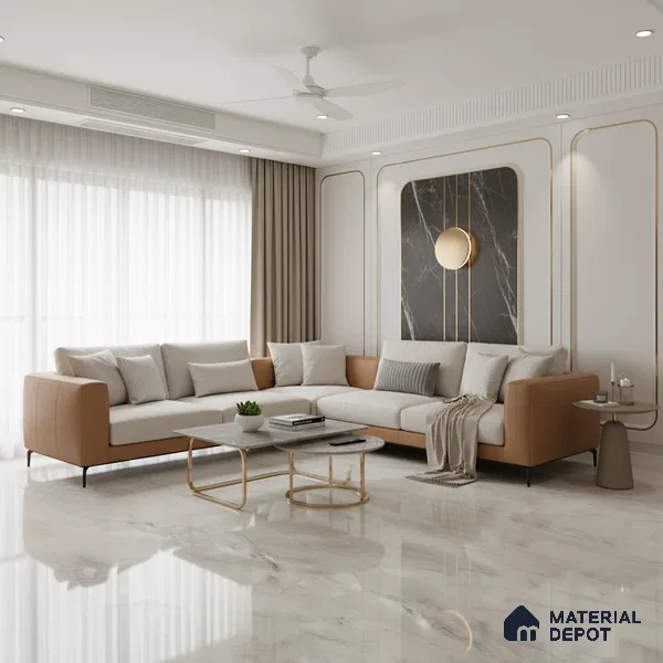 Large Format Marble Floor Tile TL 10549 Milano Grey Glossy Finish Vitrified Tile - 15 mm | Suitable for Living Room, Bedroom, Office | Adhesive and Spacers Must be Used During Installation