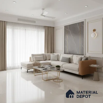 Budget Friendly Large Format Marble Floor Tile TL 10550 Lisbon Silver Glossy Finish Vitrified Tile - 15 mm | Suitable for Living Room, Bedroom, Office | Adhesive and Spacers Must be Used During Installation