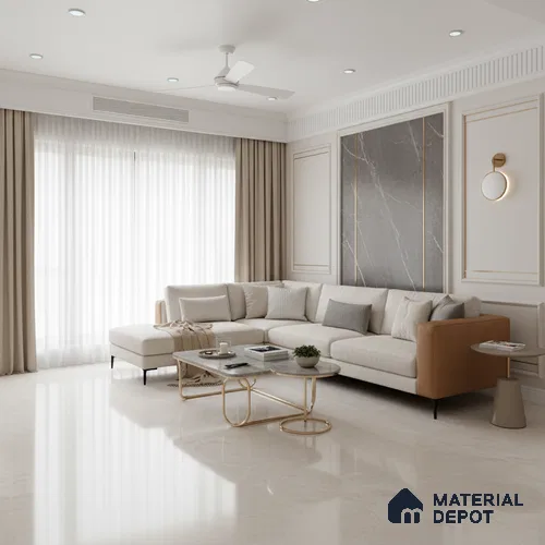 Budget Friendly Large Format Marble Floor Tile TL 10550 Lisbon Silver Glossy Finish Vitrified Tile - 15 mm | Suitable for Living Room, Bedroom, Office | Adhesive and Spacers Must be Used During Installation