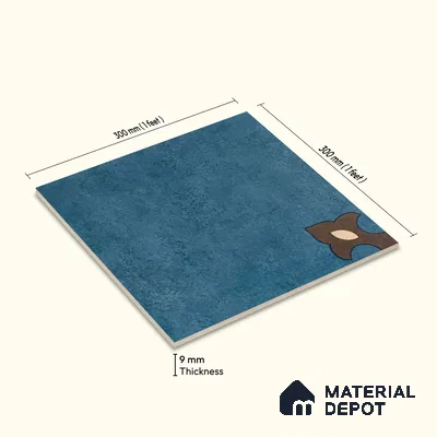 Moroccan Wall & Floor Athangudi Tile TL 10552 B Palace Ocean 1 ft x 1 ft Matte Finish Ceramic Tile - 9 mm | Suitable for Bathroom, Kitchen, Balcony | Please Expect a Slight Variation of Pattern