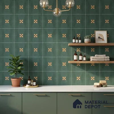 Moroccan Wall & Floor Athangudi Tile TL 10552 Palace Verde 1 ft x 1 ft Matte Finish Ceramic Tile - 9 mm | Suitable for Bathroom, Kitchen, Balcony | Please Expect a Slight Variation of Pattern