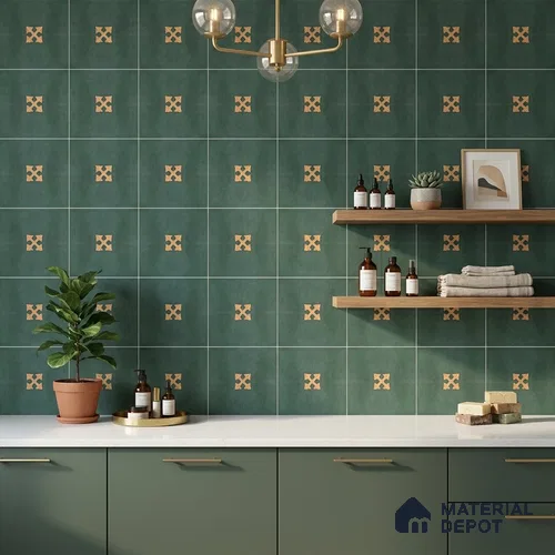 Moroccan Wall & Floor Athangudi Tile TL 10552 Palace Verde 1 ft x 1 ft Matte Finish Ceramic Tile - 9 mm | Suitable for Bathroom, Kitchen, Balcony | Please Expect a Slight Variation of Pattern