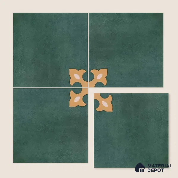 Moroccan Wall & Floor Athangudi Tile TL 10552 Palace Verde 1 ft x 1 ft Matte Finish Ceramic Tile - 9 mm | Suitable for Bathroom, Kitchen, Balcony | Please Expect a Slight Variation of Pattern