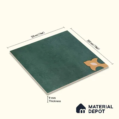 Moroccan Wall & Floor Athangudi Tile TL 10552 Palace Verde 1 ft x 1 ft Matte Finish Ceramic Tile - 9 mm | Suitable for Bathroom, Kitchen, Balcony | Please Expect a Slight Variation of Pattern