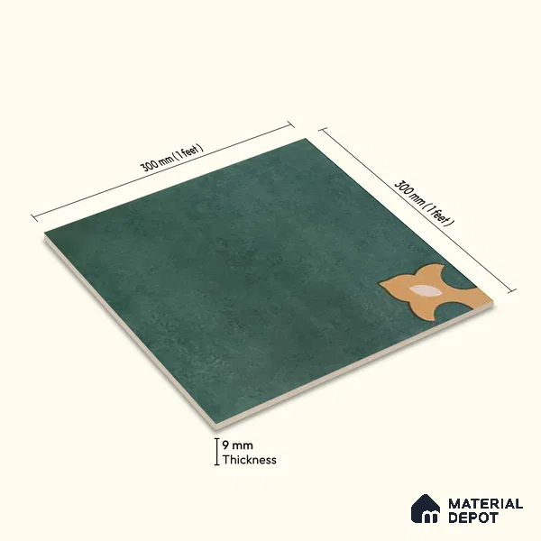 Moroccan Wall & Floor Athangudi Tile TL 10552 Palace Verde 1 ft x 1 ft Matte Finish Ceramic Tile - 9 mm | Suitable for Bathroom, Kitchen, Balcony | Please Expect a Slight Variation of Pattern